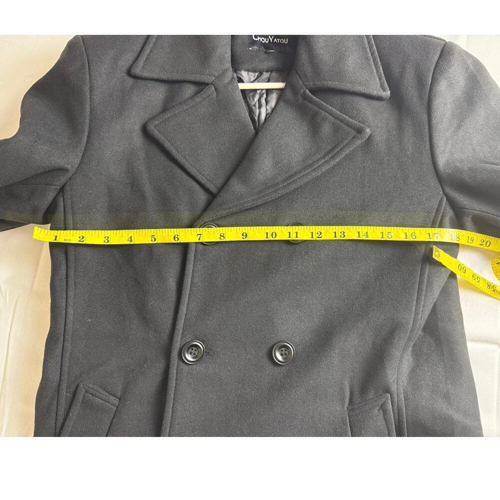 Chouyatou Men's Black Wool Blend Pea Coat - Size XS - Picture 4 of 10
